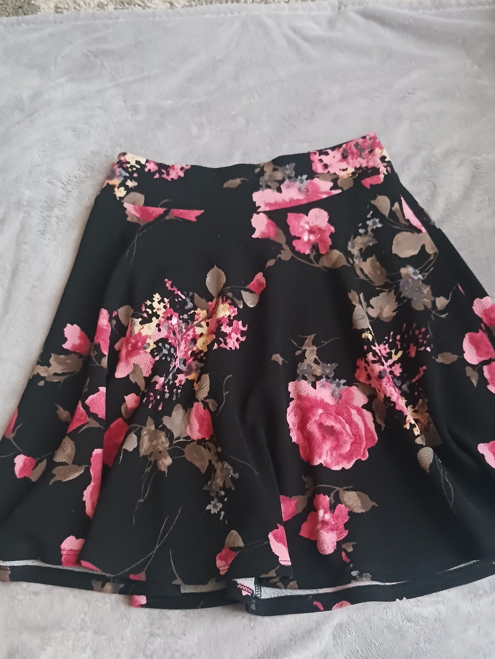 Soprano Black Skater Skirt with Pink Floral Print